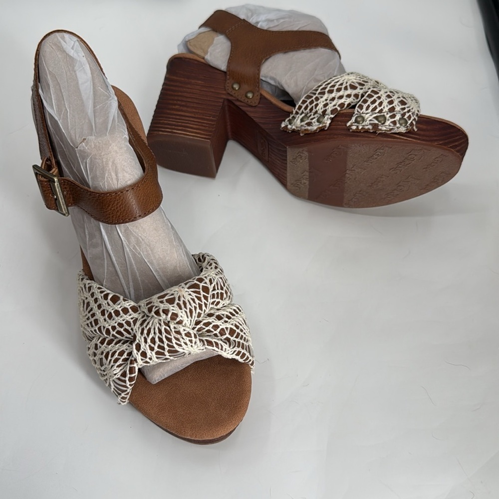 KORKS Natalia Knot Platform Sandals Size 10M Tan/Naturalal Crochet Fabric Combo - Picture 8 of 11